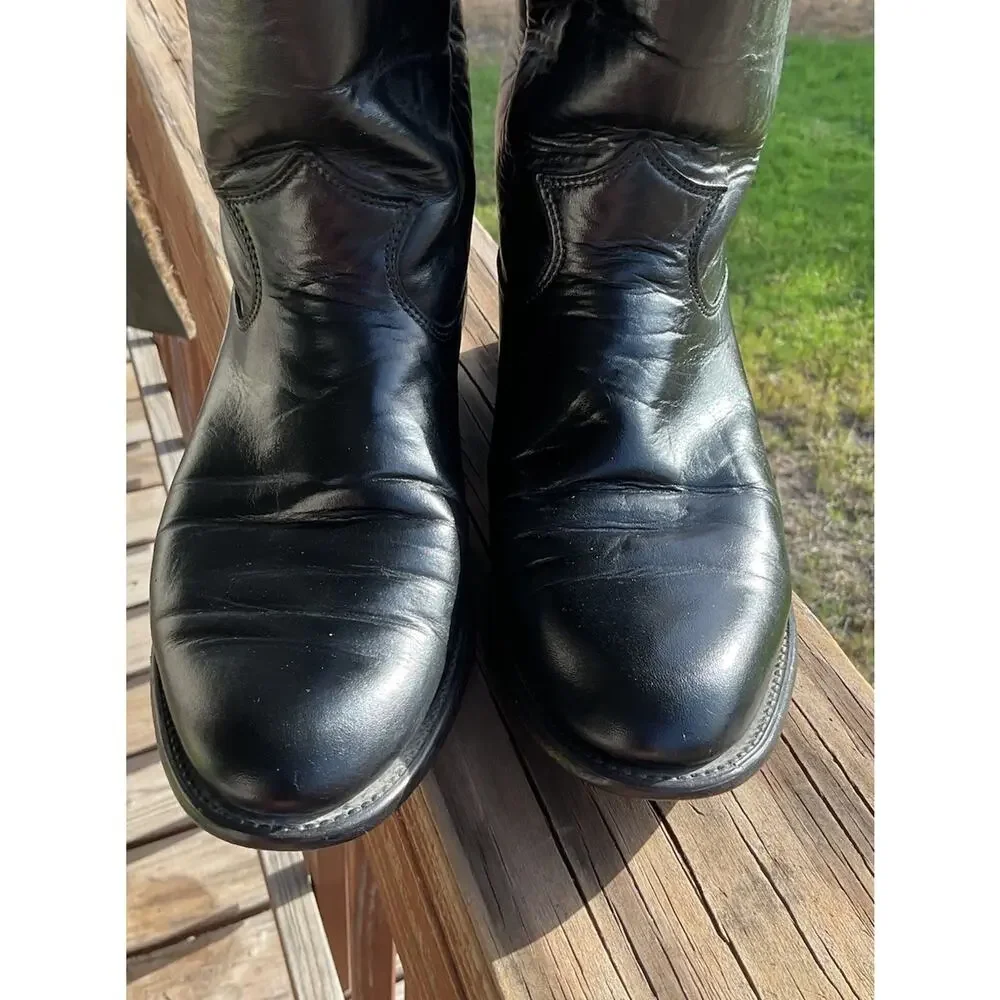 Justin Classic Black Roper Style L-3703 Cowboy Boots Mens Sz 6 1/2C
